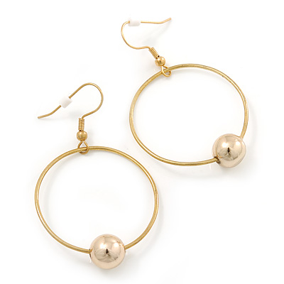 Gold Tone Hoop With Ball Drop Earrings - 55mm Length - main view