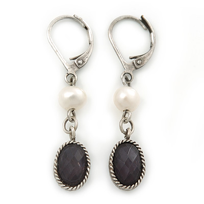 Vintage Inspired Beaded Drop Earring With Leverback Closure In Silver Tone - 40mm Length - main view