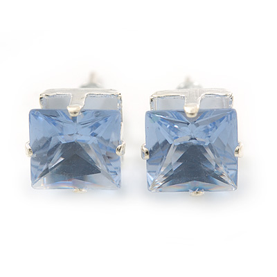 Classic Pale Lavender Crystal Square Cut Stud Earrings In Silver Plating - 8mm Diameter - main view