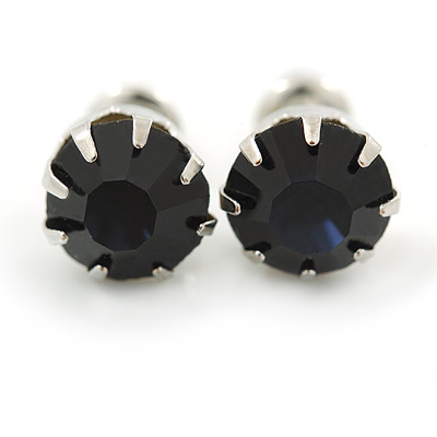 Round Cobalt Blue Jewelled Stud Earrings In Silver Tone - 8mm - main view