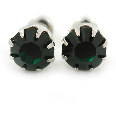 Round Emerald Green Jewelled Stud Earrings In Silver Tone - 8mm - main view
