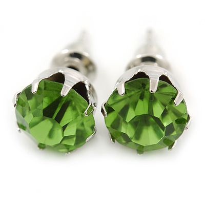 Round Light Green Jewelled Stud Earrings In Silver Tone - 8mm - main view