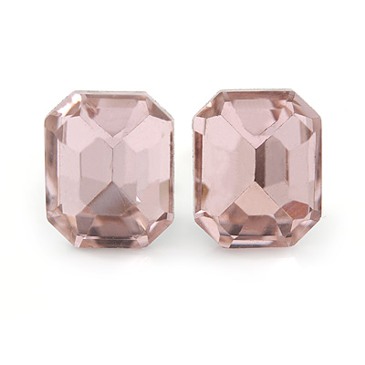Pink Glass Square Stud Earrings In Silver Tone - 10mm Length