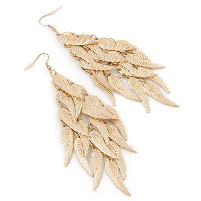 Long Wing Chandelier Earrings In Gold Plating - 13cm Length