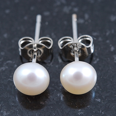 6mm Cream Freshwater Pearl Sterling Silver Stud Earrings - Boxed - main view