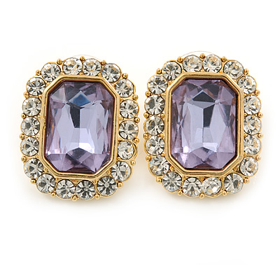 Gold Tone Clear, Lavender Crystal Square Stud Earrings - 23mm L - main view