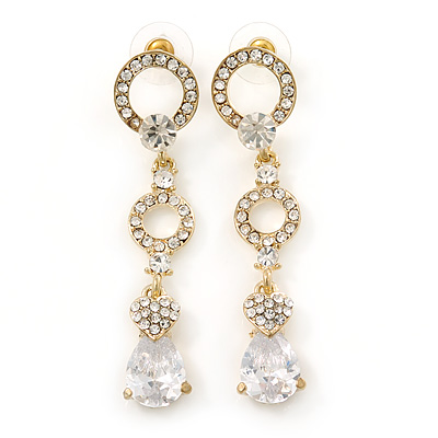 Bridal/ Prom/ Wedding Clear Cz Chandelier Drop Earring In Gold Plating - 65mm L - main view