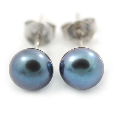 7mm Peacock Off-Round Cultured Freshwater Pearl Stud Earrings 925 Sterling Silver - main view