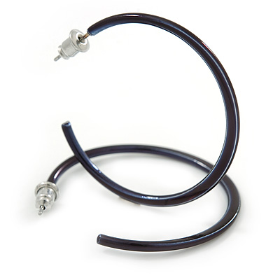 Dark Blue Enamel Hoop Earrings - 40mm - main view