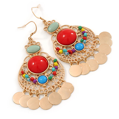 Multicoloured Acrylic Bead Chandelier Earrings In Gold Plating - 80mm L - main view