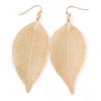 Gold Plated Filigree Leaf Drop Earrings - 85mm L - main view