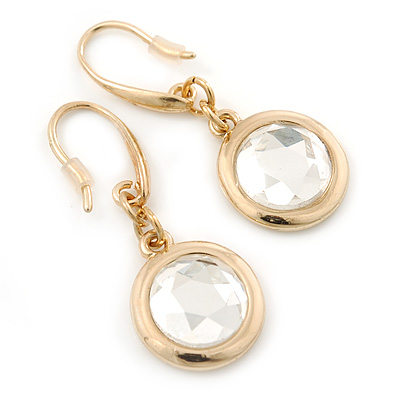 Gold Tone Crystal Round Drop Earrings - 30mm L - main view