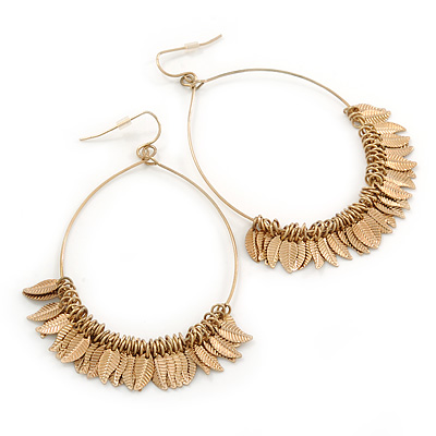 Gold Tone Hoop Earrings With Multi Leaf Charms - 75mm L - main view