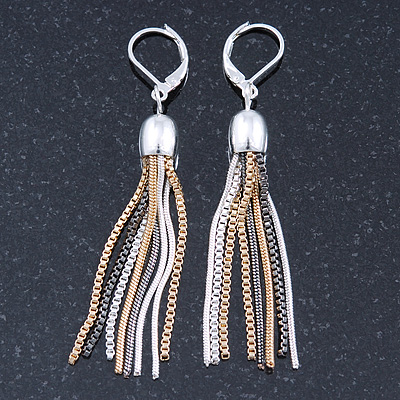 Stylish Tassel Earrings With Leverback Closure (Silver/ Gold/ Gun Metal) - 65mm L - main view