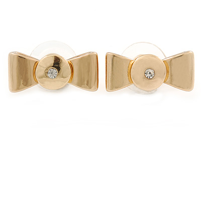 Gold Plated Crystal Bow Stud Earrings - 20mm Across