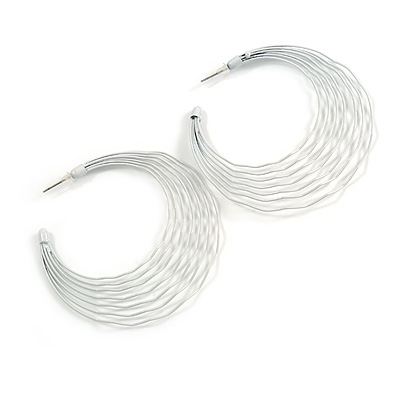 White Multi Layered Hoop Earrings - 60mm Diameter - main view