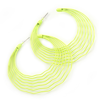 Neon Yellow Multi Layered Hoop Earrings - 60mm Diameter - main view