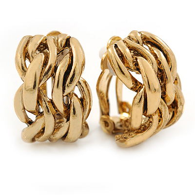 C-Shape Plaited Clip-on Earrings In Gold Tone - 20mm L