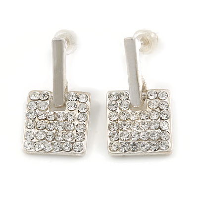 Silver Tone Crystal Square Drop Earrings - 22mm L - main view