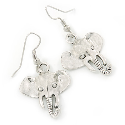 Elephant Head Drop Earrings In Silver Tone - 40mm L - main view