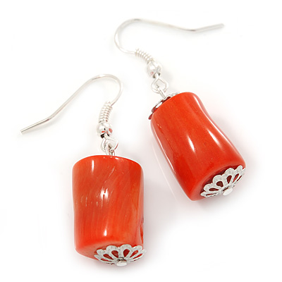 Chunky Coral Drop Earrings In Silver Tone - 40mm L - main view