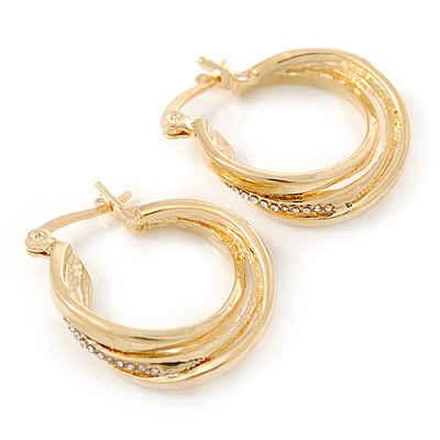 Small Crystal Twisted Hoop Earrings In Gold Plating - 23mm D - main view
