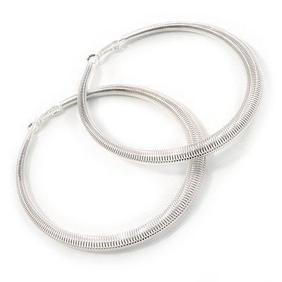 Oversized Coil Spring Hoop Earrings In Silver Tone - 80mm - main view