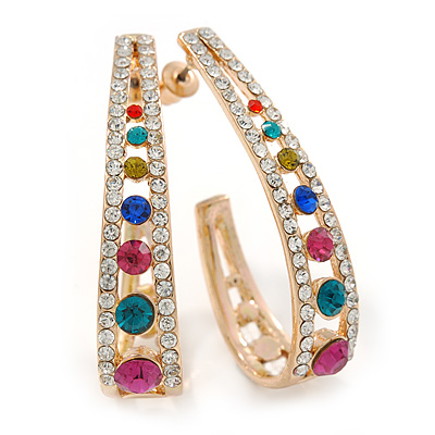 Multicoloured Crystal Half Hoop Earrings In Gold Plating - 43mm L - main view