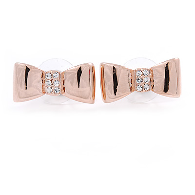 Gold Plated Crystal Bow Stud Earrings - 20mm W - main view