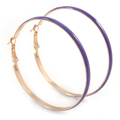 60mm Large Purple Enamel Hoop Earrings In Gold Tone - main view
