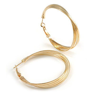50mm Large Twisted Wide Hoop Earrings In Gold Tone