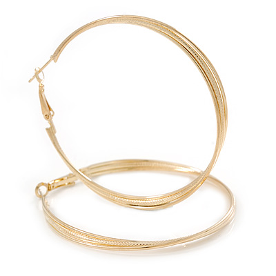60mm Large Twisted, Textured Hoop Earrings In Gold Tone - main view