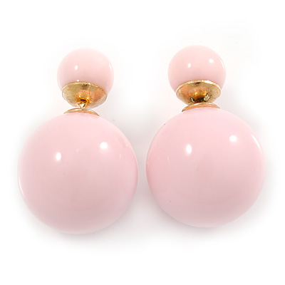 Pale Pink Acrylic 4-13mm Double Ball Stud Earrings In Gold Tone Metal - main view