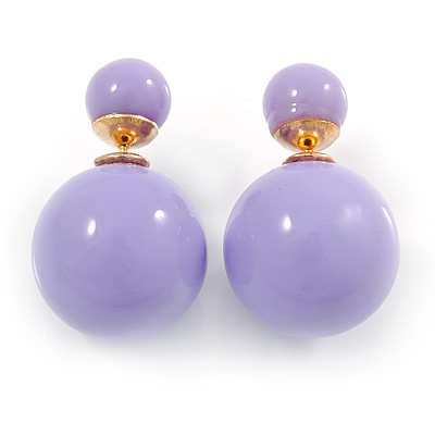 Light Purple Acrylic 4-13mm Double Ball Stud Earrings In Gold Tone Metal - main view