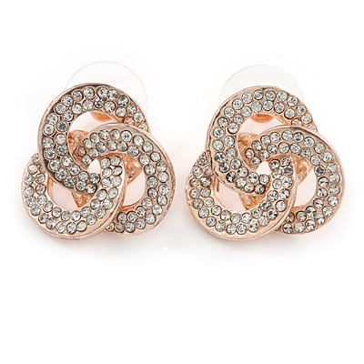 Rose Gold Cz Trinity Borromean Rings Stud Earrings - 17mm D - main view