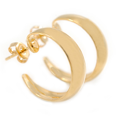 Small Polished Gold Tone Half Hoop Earrings - 18mm D - main view