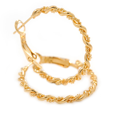 Medium Twisted Hoop Earrings In Gold Plated Metal - 30mm D