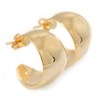Small Polished Gold Plated Half Hoop Earrings - 18mm D - main view