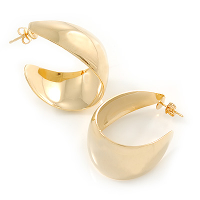 Medium Polished Gold Plated Half Hoop/ Creole Earrings - 37mm L