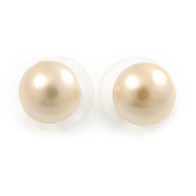 Small Cream Coloured Faux Pearl Stud Earrings In Gold Tone - 10mm D - main view