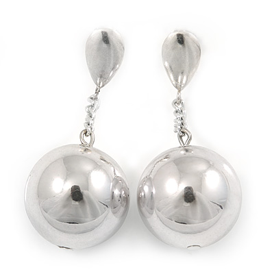 Mirrored Silver Ball Drop Earrings - 45mm L/ 18mm D - main view