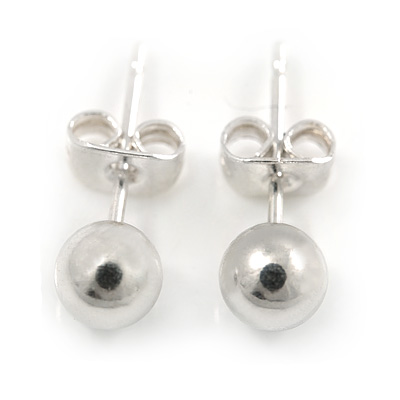 Tiny Ball Stud Earrings In Silver Tone - 4mm - main view