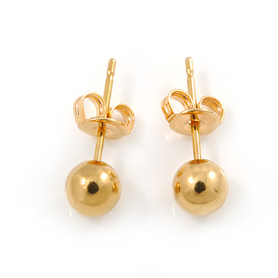 Tiny Ball Stud Earrings In Gold Tone - 4mm D - main view
