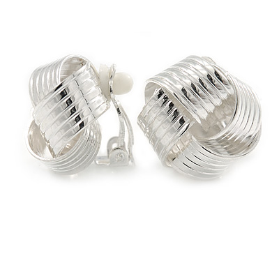 Light Silver Tone Textured Knot Clip On Earrings - 20mm D - main view