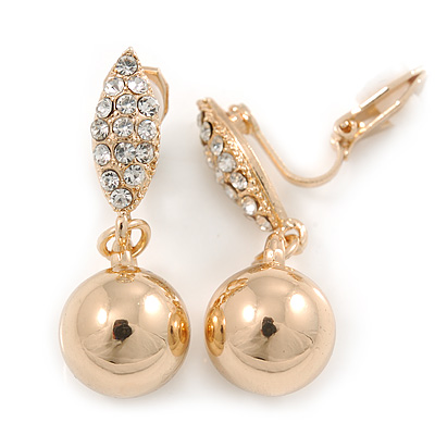 Gold Plated Crystal Ball Clip On Earrings - 40mm L