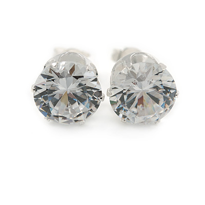 9mm Round Cut Clear CZ Stud Earrings In Silver Tone - main view