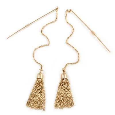 Gold Plated Tassel with Long Chain Drop Earrings - 12cm L - main view