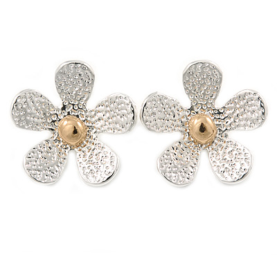 Two Tone Textured Daisy Stud Earrings - 25mm D - main view