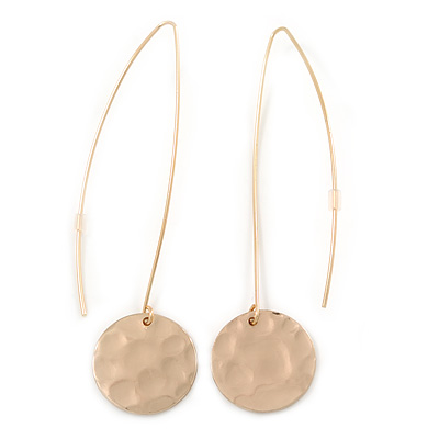 Gold Plated Hammered Coin Drop Earrings - 75mm L - main view