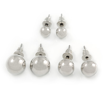 9mm, 7mm, 5mm Set Of 3 Mirrored Silver Tone Acrylic Ball Stud Earrings - main view
